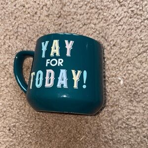 Teal Mug with Multicolor Text